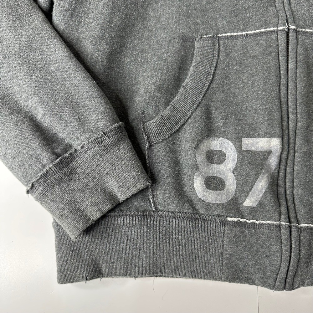 Aeropostale Full Zip Hoodie‎ Charcoal Gray Sherpa Lined Distressed Y2K Mens XL - Picture 8 of 16